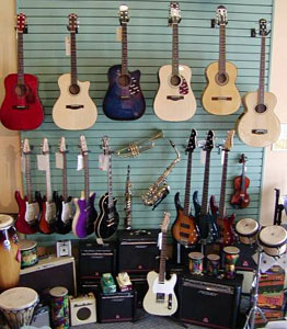 musical insruments, guitars, saxaphones, drums, trumpets, keyboards and more!